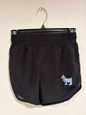 Kids Black Athletic Shorts with Blue Cartoon Patch